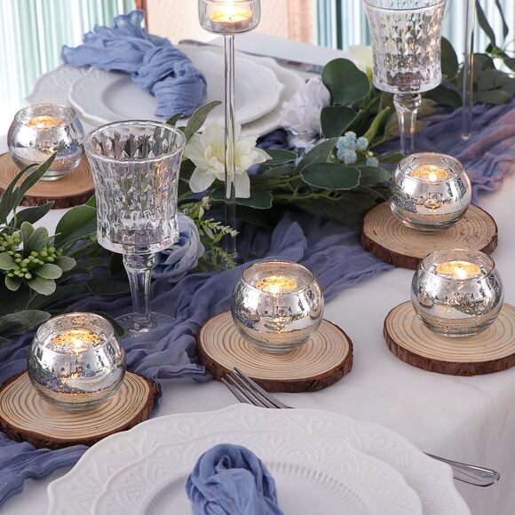 24 Silver Votive Candle Holders Table Centerpieces Speckled Round Mercury Glass - Picture 4 of 9